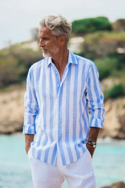 Les Canebiers Divin Cotton - Blue Stripes<Homme Chemises