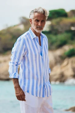Les Canebiers Divin Cotton - Blue Stripes<Homme Chemises