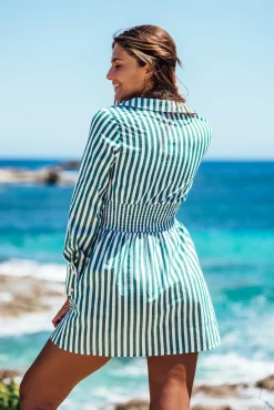 Les Canebiers Vignes - Green Stripes<Femme Robes